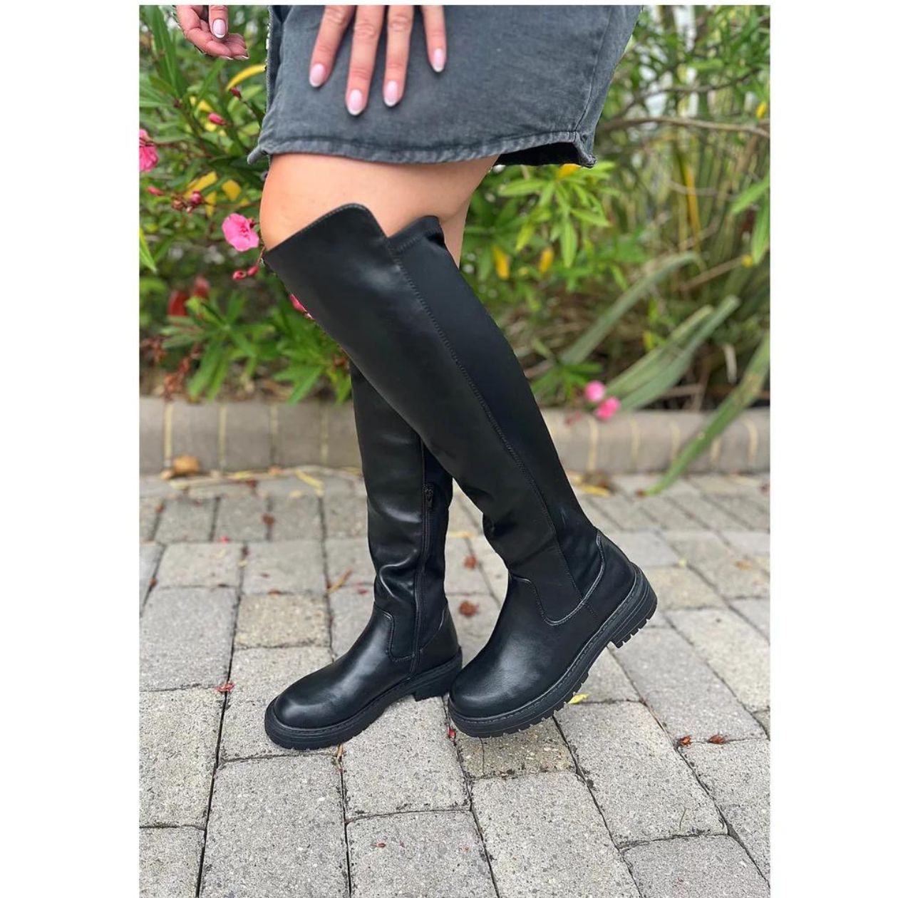 Pull on knee high boots hot sale