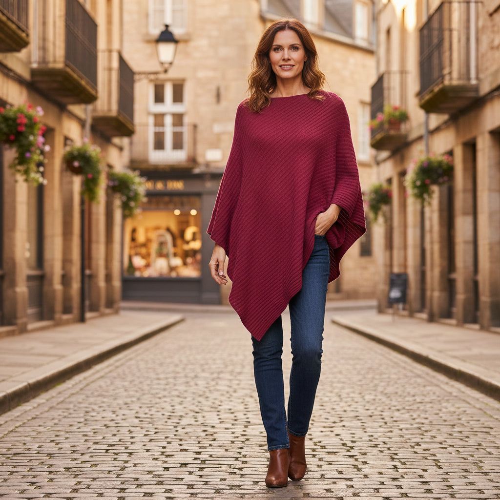 Kempton Rib Knit Burgundy Layering Poncho - Sugarplum Boutique