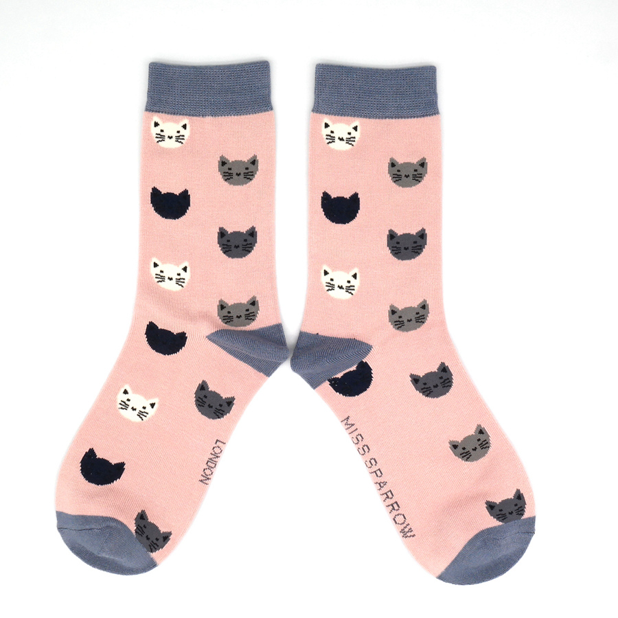 Kitty Faces Ladies Bamboo Socks Pink - Sugarplum Boutique