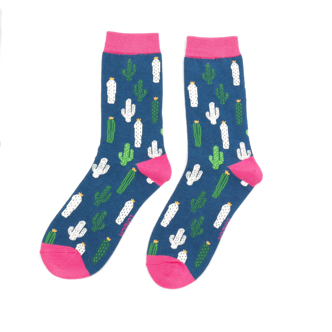 Miss Sparrow Prickly Pear Ladies Socks Navy - Sugarplum Boutique