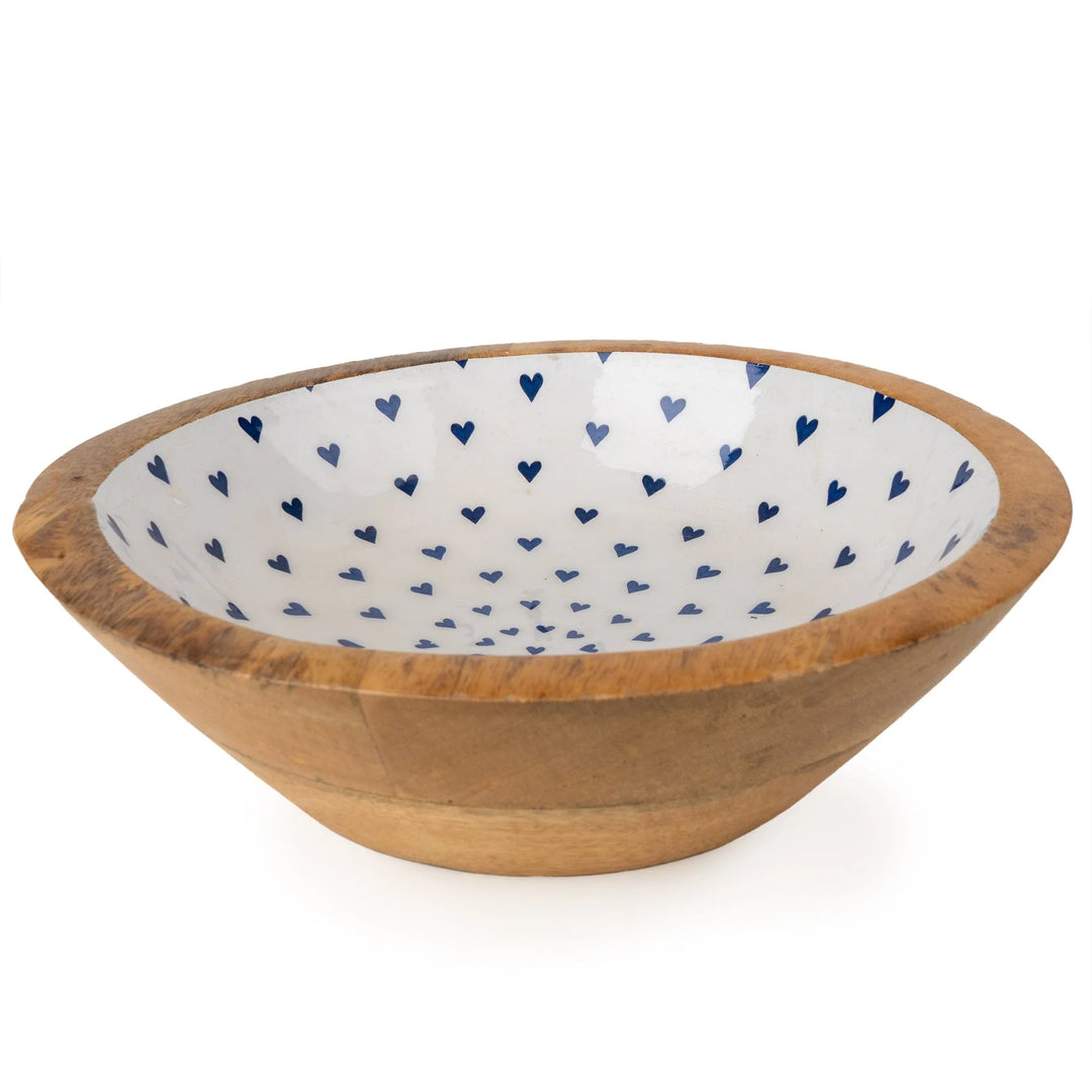 Large Bowl Mango Wood with Enamel Heart Print - Sugarplum Boutique