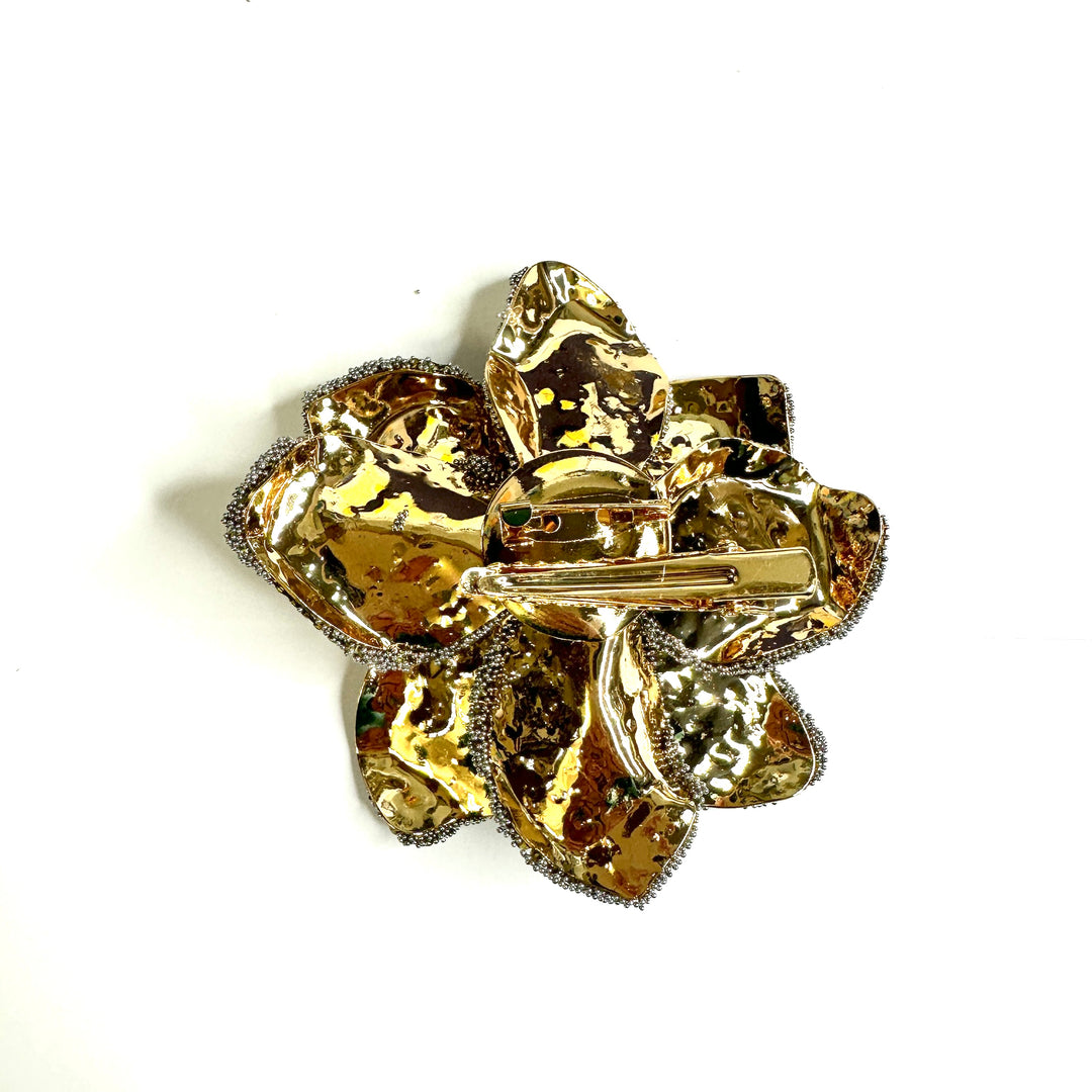 Large Diamante Flower Brooch Hairclip Black - Sugarplum Boutique