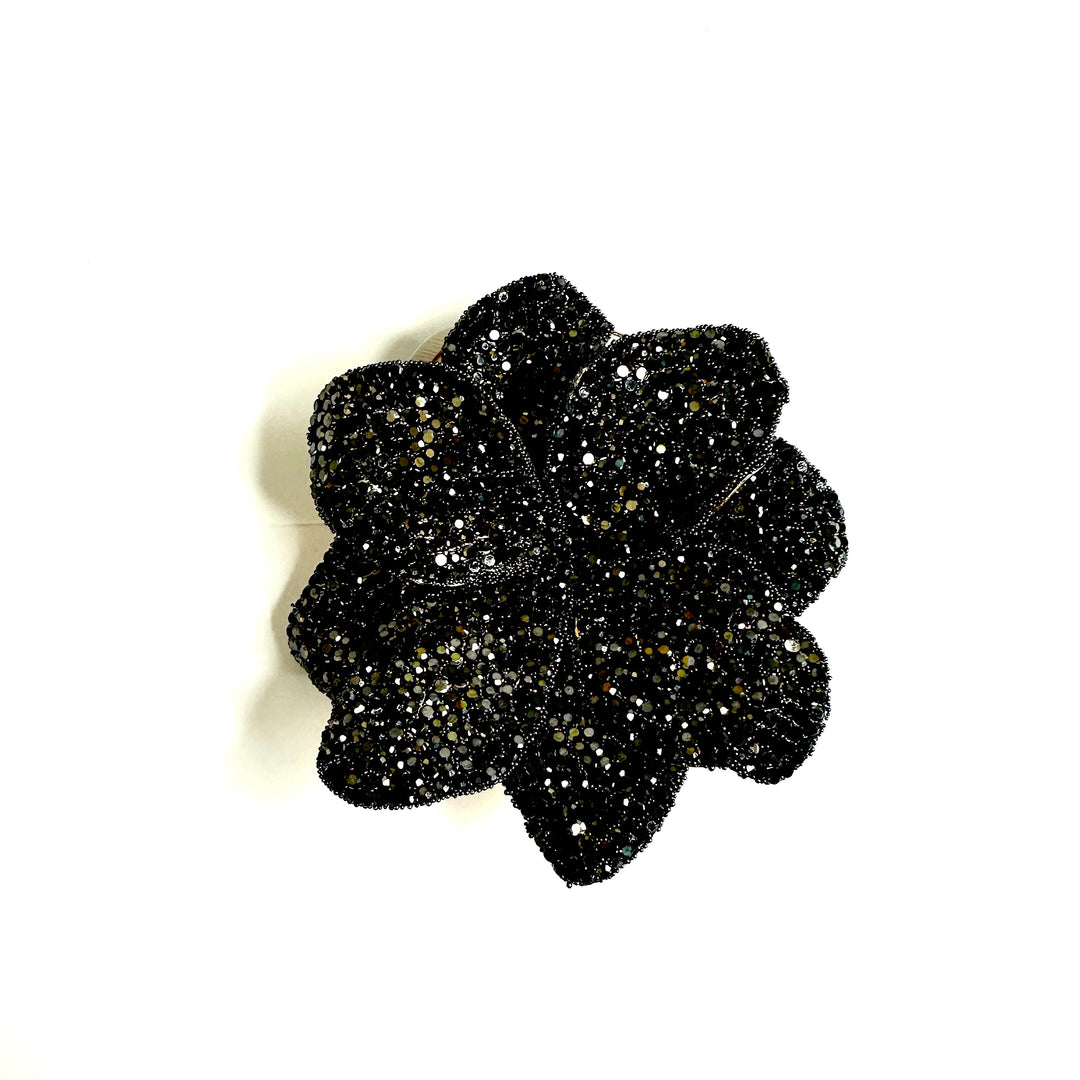 Large Diamante Flower Brooch Hairclip Black - Sugarplum Boutique