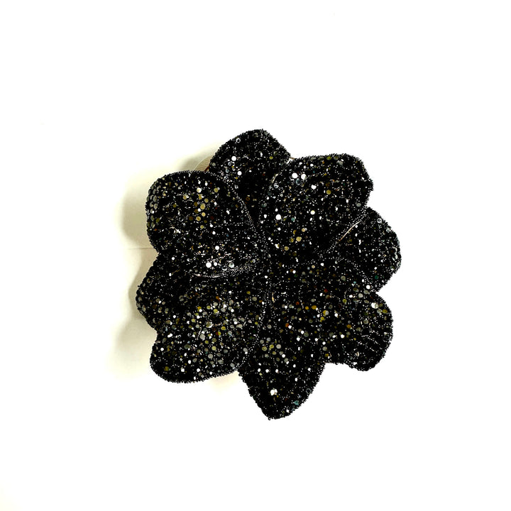 Large Diamante Flower Brooch Hairclip Black - Sugarplum Boutique