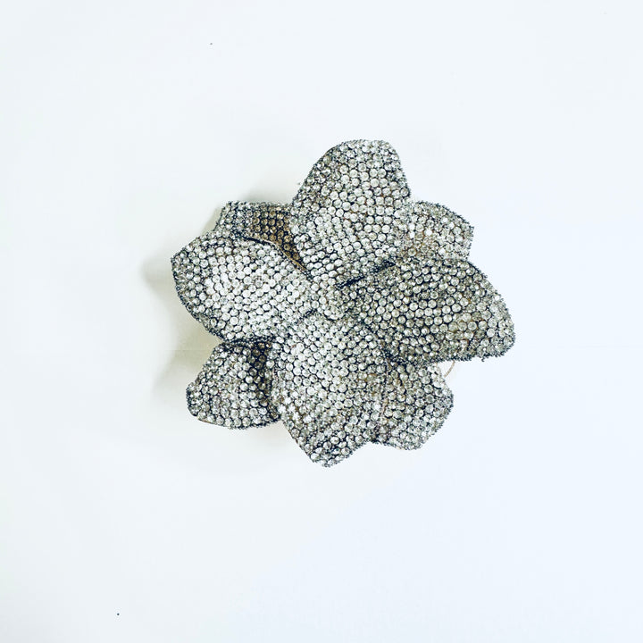 Large Diamante Flower Brooch Hairclip Silver - Sugarplum Boutique