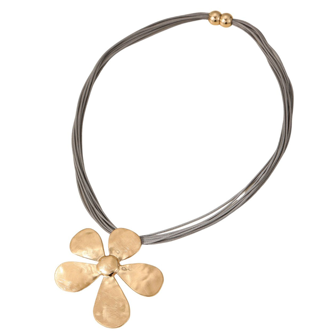 Large Flower Multi Strand Magnetic Short Necklace Gold - Sugarplum Boutique