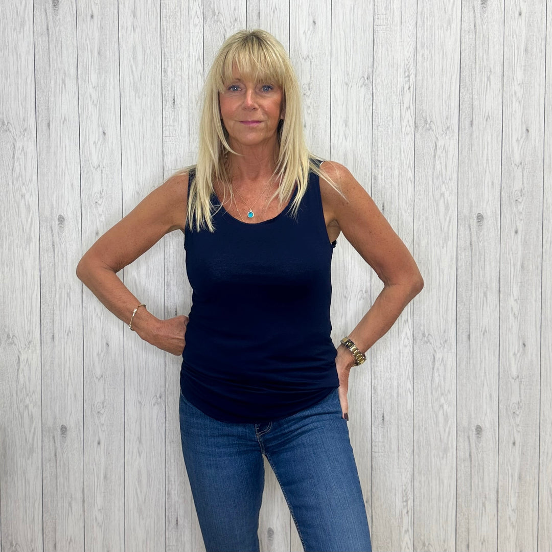 Layla Short Layering Vest Navy Blue -  Sugarplum Boutique