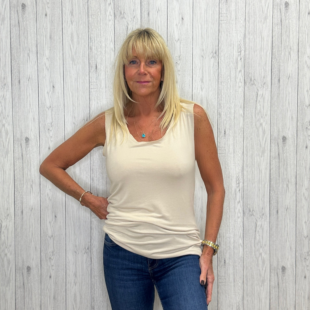 Layla Short Layering Vest Stone - Sugarplum Boutique