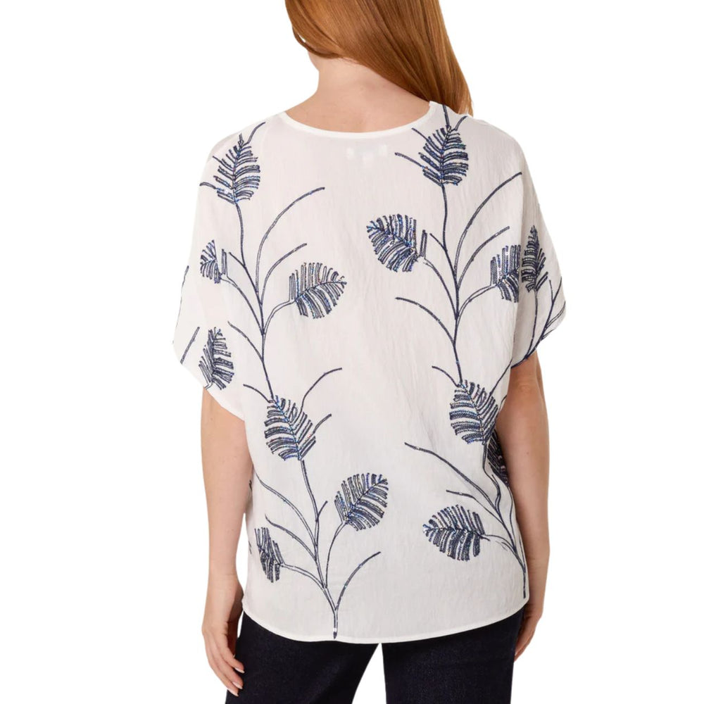 Leaf White Sequin Cotton Blend Embroidery Top - Sugarplum Boutique
