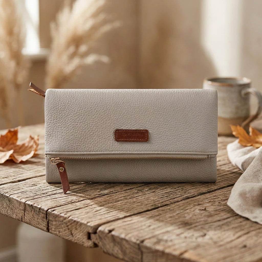 Leander Faux Leather Light Grey Cross Body Handbag - Sugarplum Boutique