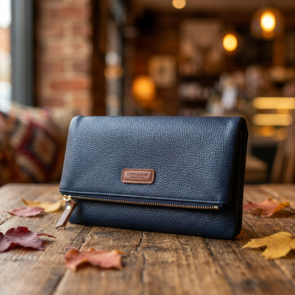 Leander Faux Leather Navy Blue Cross Body Handbag - Sugarplum Boutique