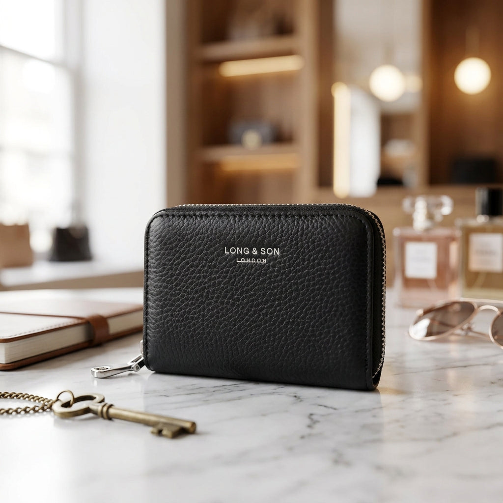 Leesa Faux Leather Black RFID Coin Card Holder - Sugarplum Boutique
