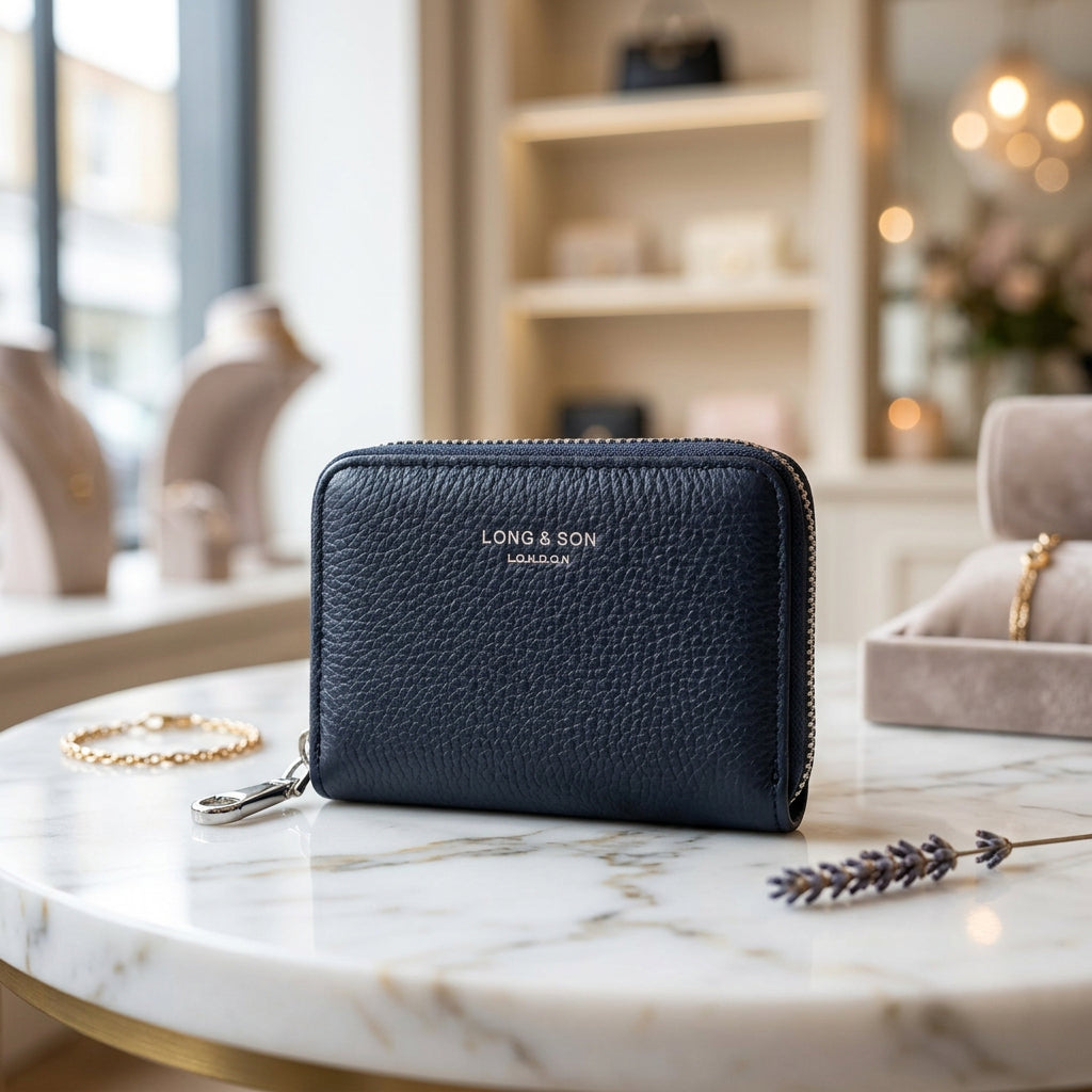 Leesa Faux Leather Navy Blue RFID Coin Card Holder - Sugarplum Boutique