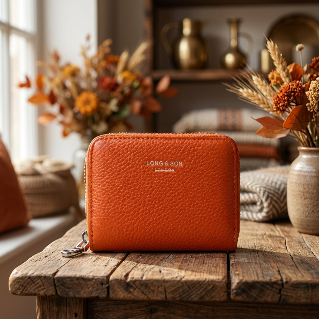 Leesa Faux Leather Orange RFID Coin Card Holder - Sugarplum Boutique