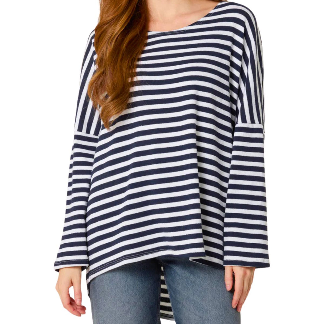 Leesa Navy Blue Nautical Stripe Cotton Top - Sugarplum Boutique