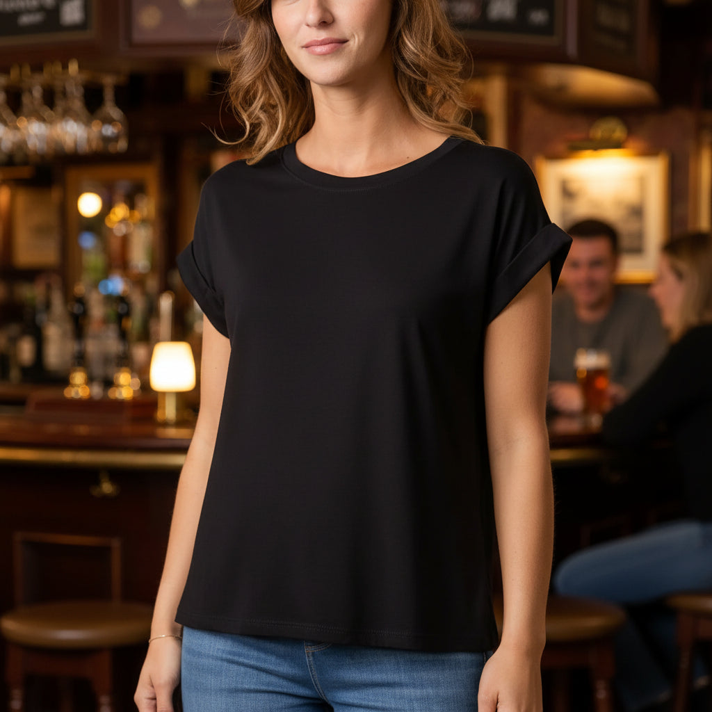 Lennon Black Stretchy Round Neck Short Sleeve T-Shirt - Sugarplum Boutique