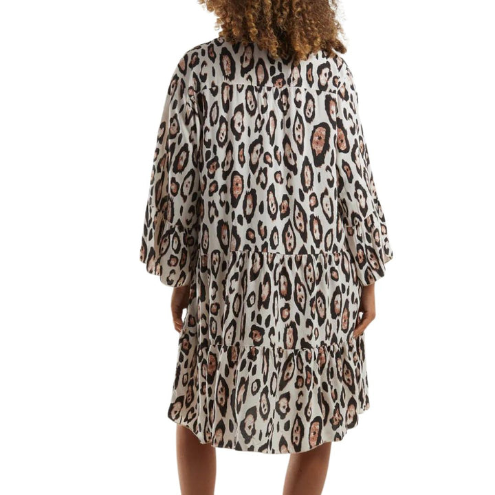 Lennon Large Leopard Print Tunic Dress Stone - Sugarplum Boutique