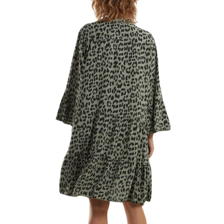 Lennon Leopard Print Tunic Dress Khaki - Sugarplum Boutique