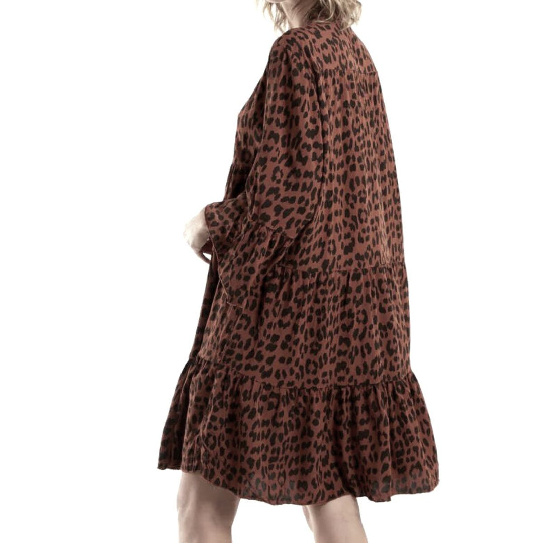 Lennon Tiny Leopard Print Tunic Dress Chocolate - Sugarplum Boutique
