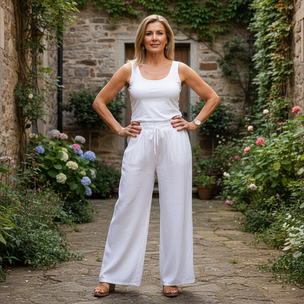 Lianne Linen Mix White Wide Leg Trousers - Sugarplum Boutique