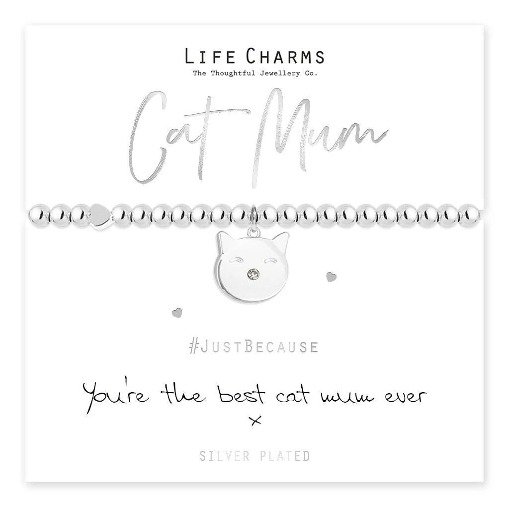 Life Charms Cat Mum Silver Plated Stretch Bracelet- Sugarplum Boutique