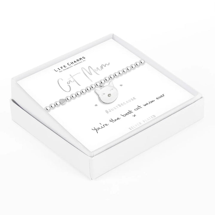 Life Charms Cat Mum Silver Plated Stretch Bracelet- Sugarplum Boutique