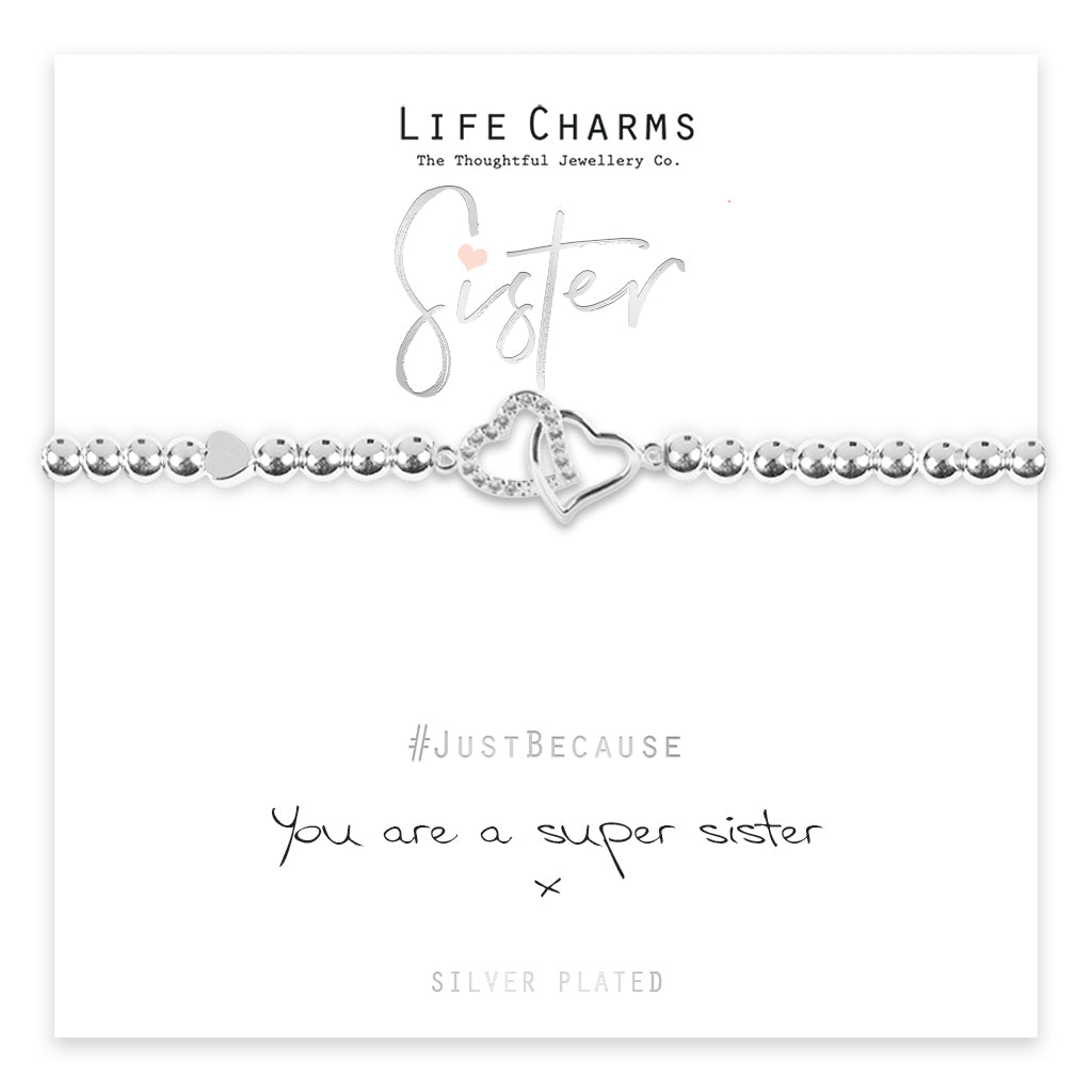 Life Charms Super Sister Silver Plated Stretch Bracelet - Sugarplum Boutique