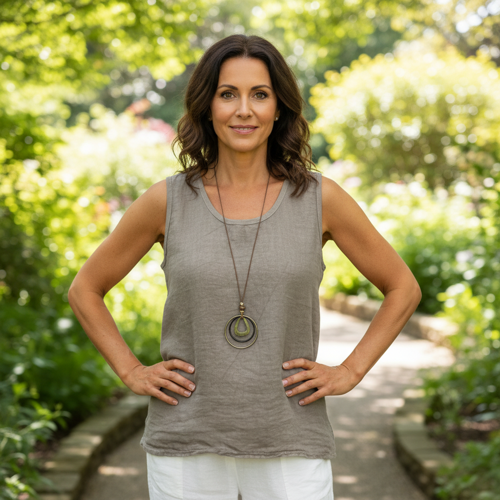 Lili Cotton Linen Mix Vest Necklace Top Mocha Brown