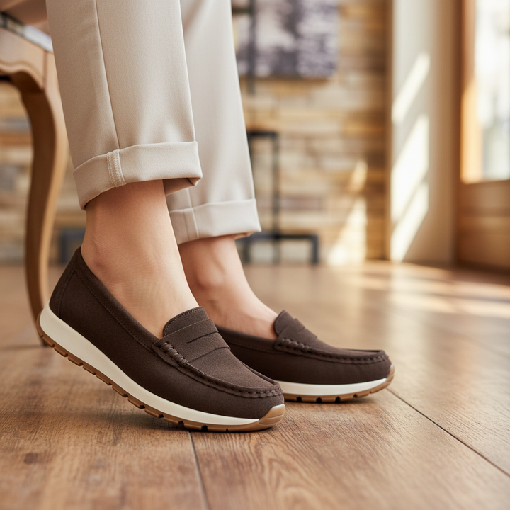Lima Suede Leather Chocolate Brown Slip On Loafers - Sugarplum Boutique