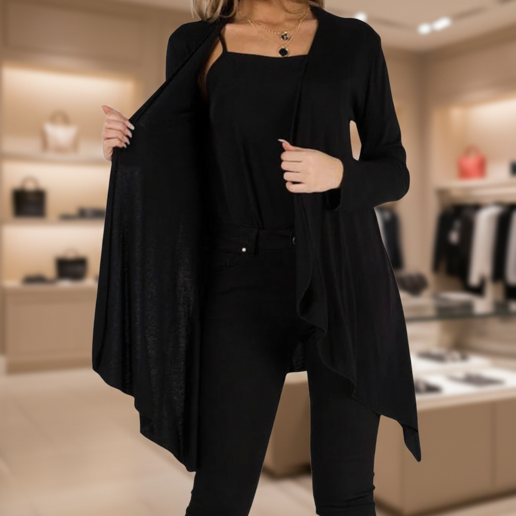 Lindsay Lightweight Black Edge To Edge Waterfall Cardigan - Sugarplum Boutique