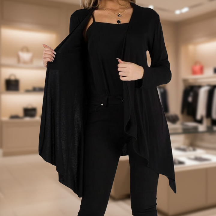 Lindsay Lightweight Black Edge To Edge Waterfall Cardigan - Sugarplum Boutique