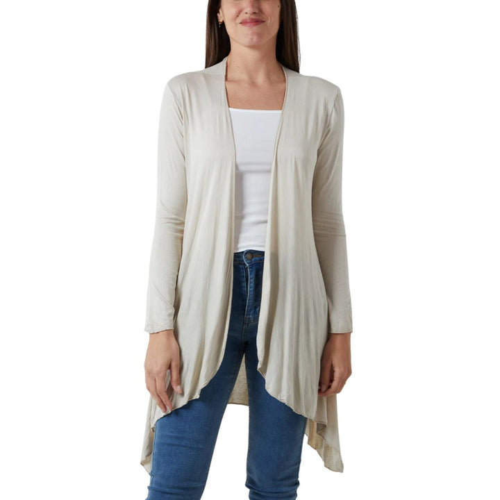 Lindsay Lightweight Edge To Edge Waterfall Cardigan Stone - Sugarplum Boutique