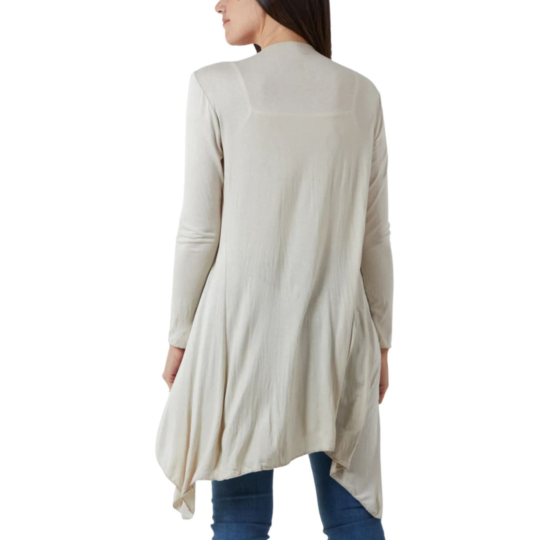 Lindsay Lightweight Edge To Edge Waterfall Cardigan Stone - Sugarplum Boutique