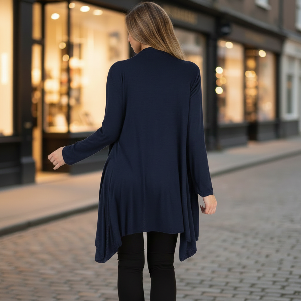 Lindsay Lightweight Navy Blue Edge To Edge Waterfall Cardigan - Sugarplum Boutique