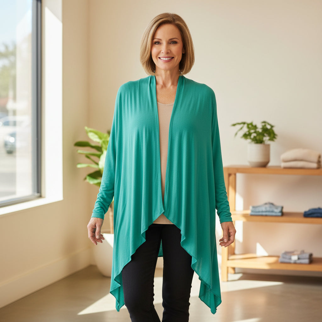 Lindsay Mint Green Lightweight Edge To Edge Waterfall Cardigan - Sugarplum Boutique