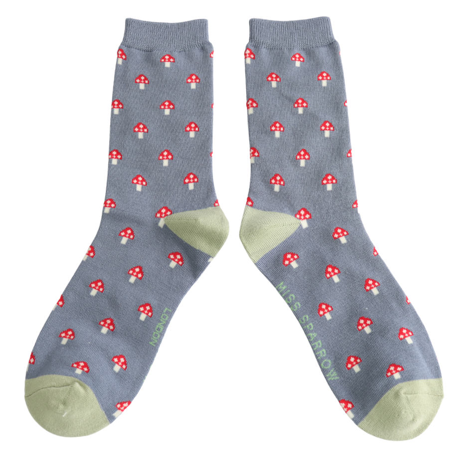 Little Mushrooms Blue Ladies Bamboo Socks - Sugarplum Boutique