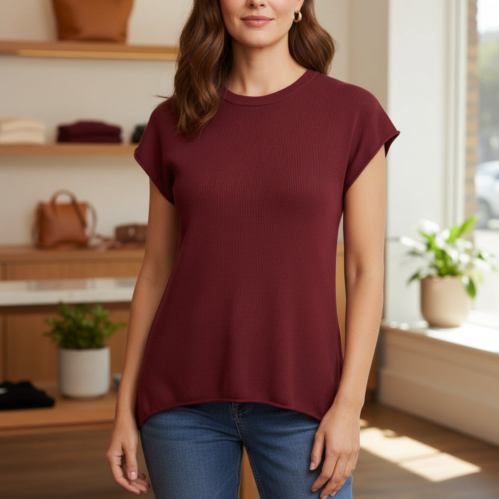 Lizzy Cotton Essential Burgundy Cap Sleeve T-Shirt - Sugarplum Boutique