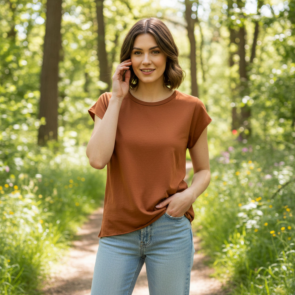 Lizzy Cotton Essential Rust Brown Cap Sleeve T-Shirt - Sugarplum Boutique