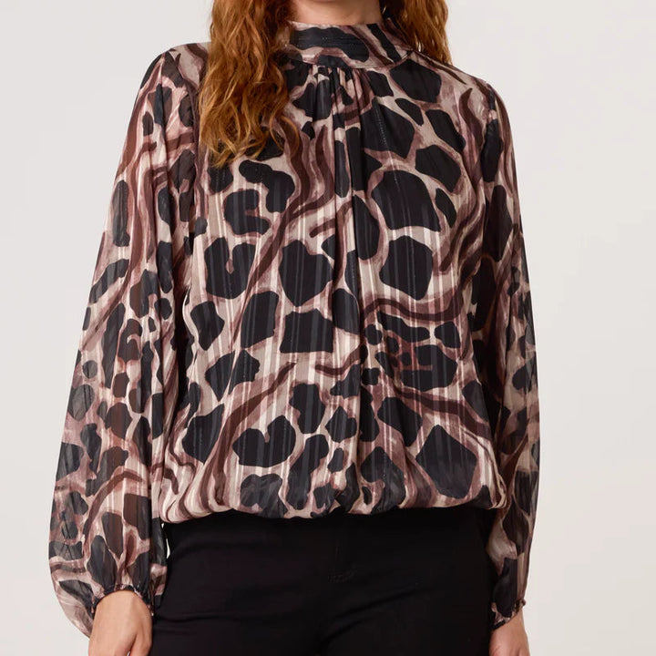 Lola Lurex High Neck Blouse Black - Sugarplum Boutique
