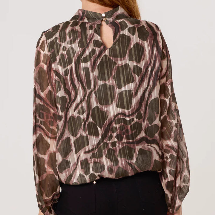 Lola Lurex High Neck Blouse Khaki Green - Sugarplum Boutique