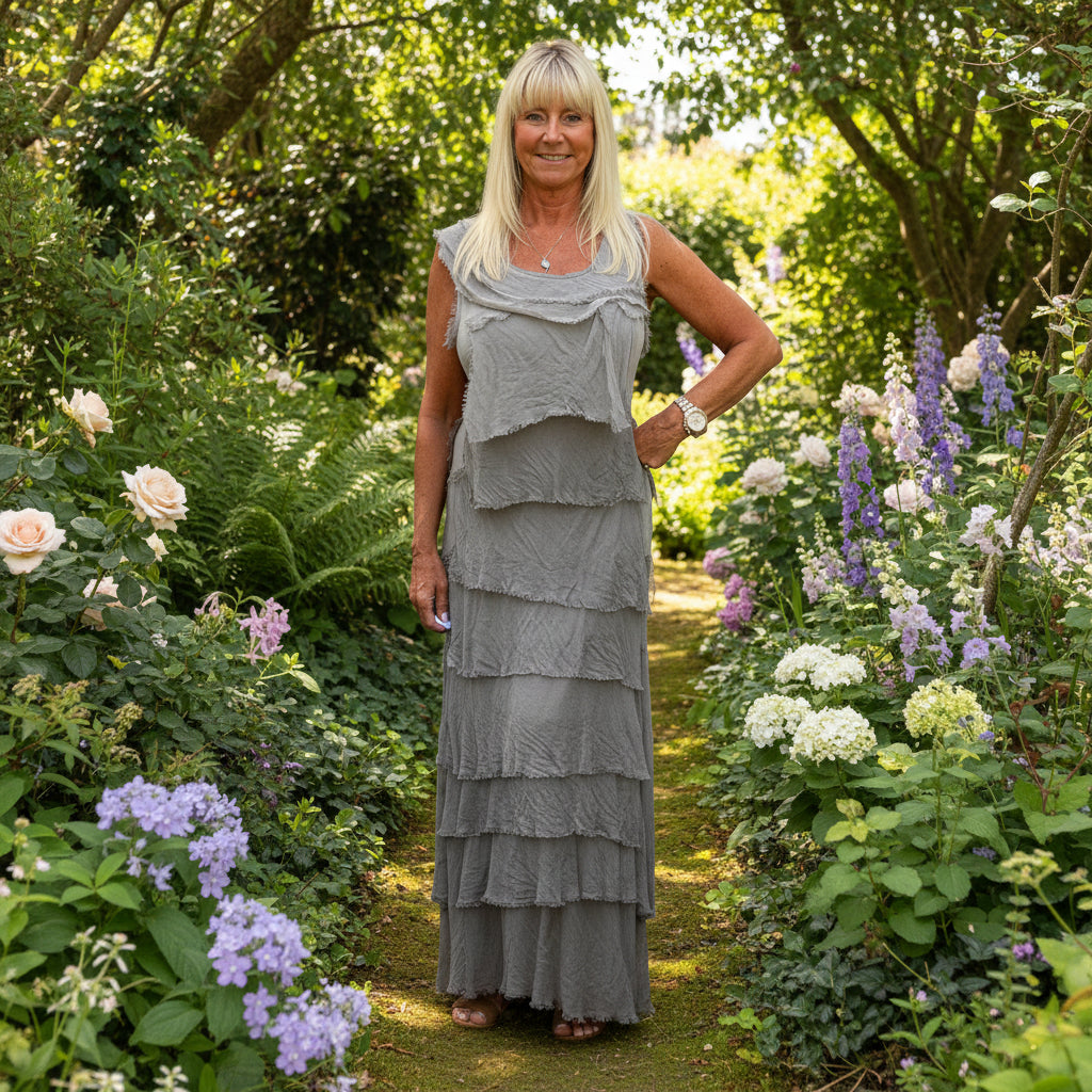 Lola Mocha Brown Tier Silk Blend Dress - Sugarplum Boutique