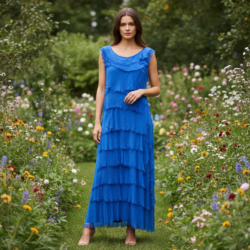 Lola Royal Blue Tier Silk Blend Dress - Sugarplum Boutique