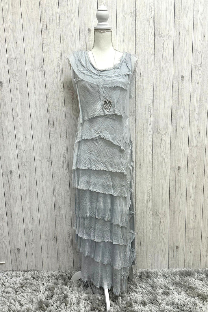 Lola Silk Tier Dress Silver Grey - Sugarplum Boutique