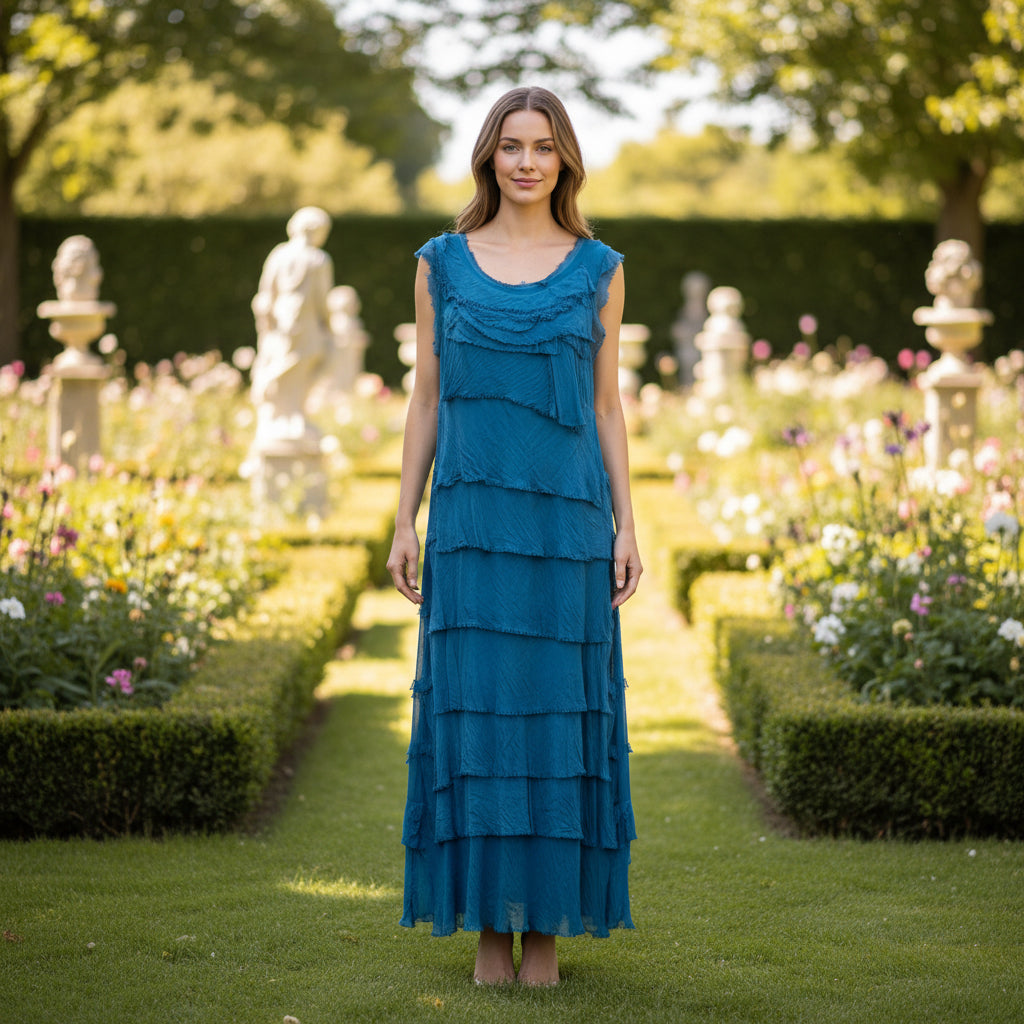 Lola Teal Green Tier Silk Blend Dress - Sugarplum Boutique