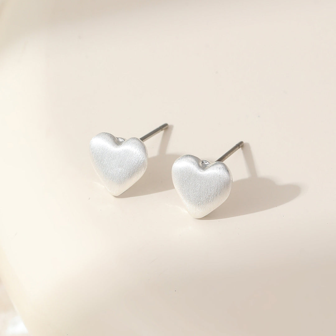 Lorraine Brushed Silver Heart Stud Earrings - Sugarplum Boutique