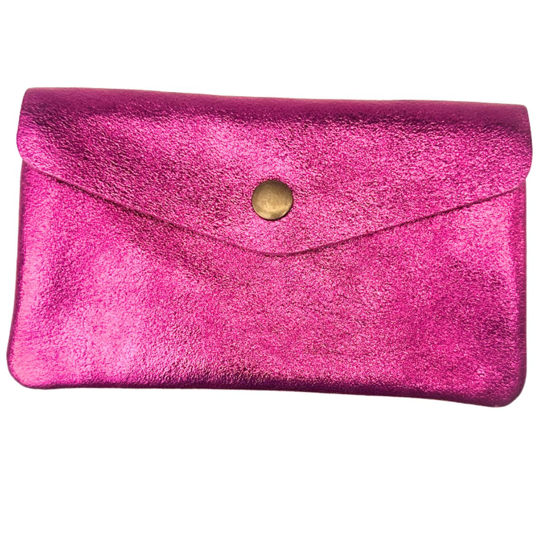 Lottie Cerise Pink Metallic Leather Purse  -Sugarplum Boutique