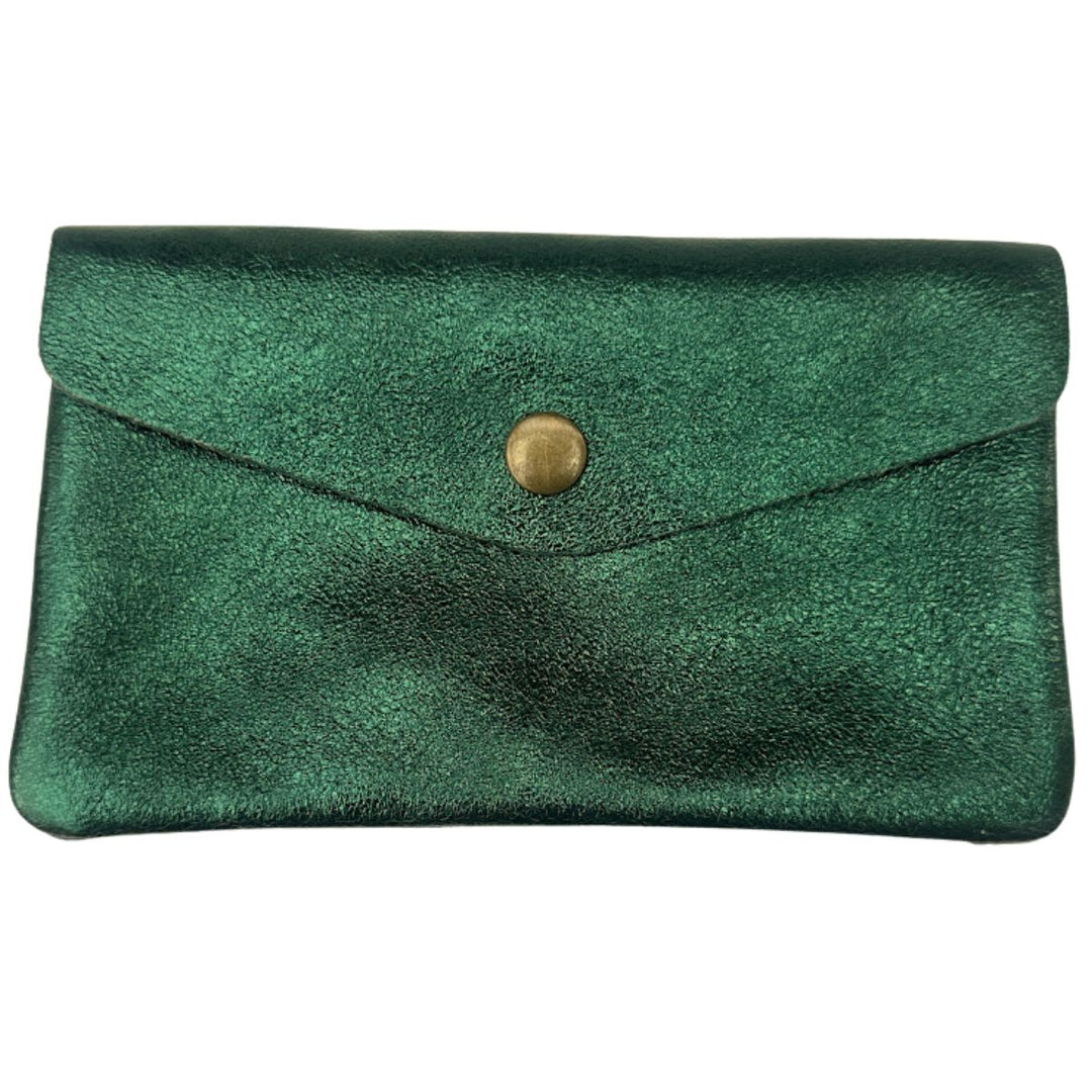 Lottie Dark Green Metallic Leather Purse - Sugarplum Boutique