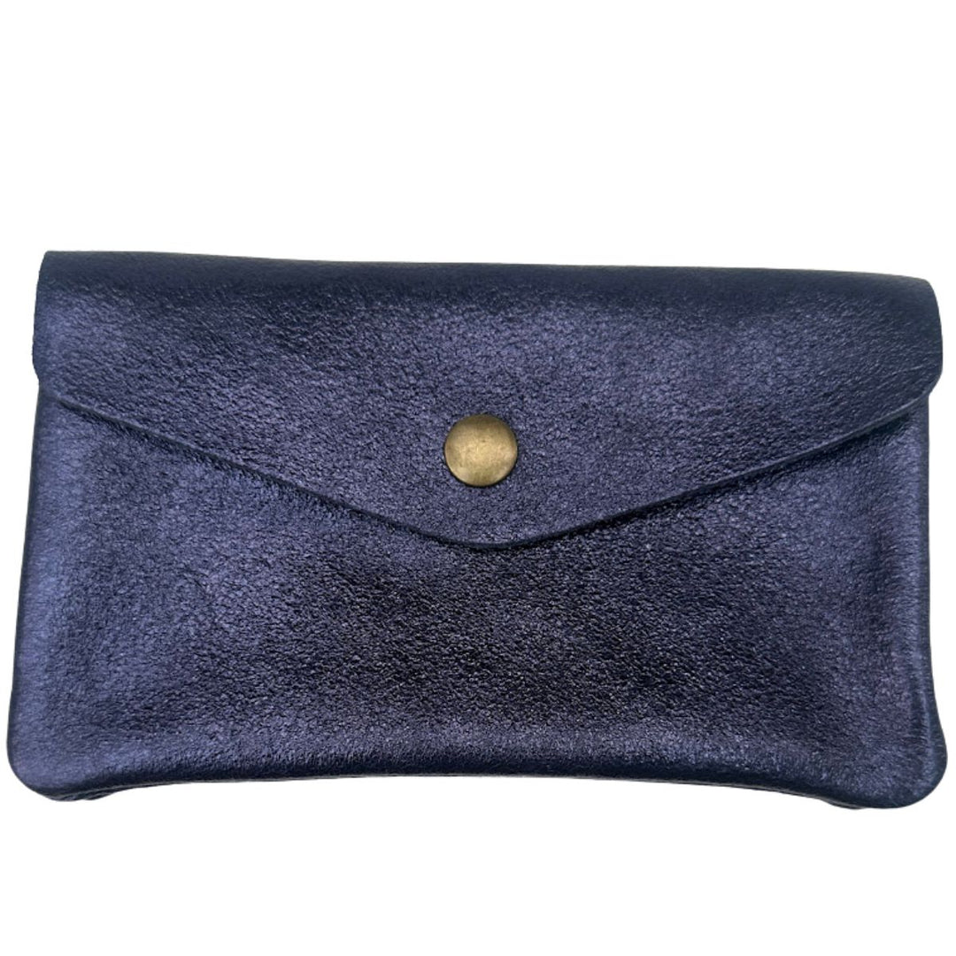 Lottie Navy Blue Metallic Leather Purse - Sugarplum Boutique