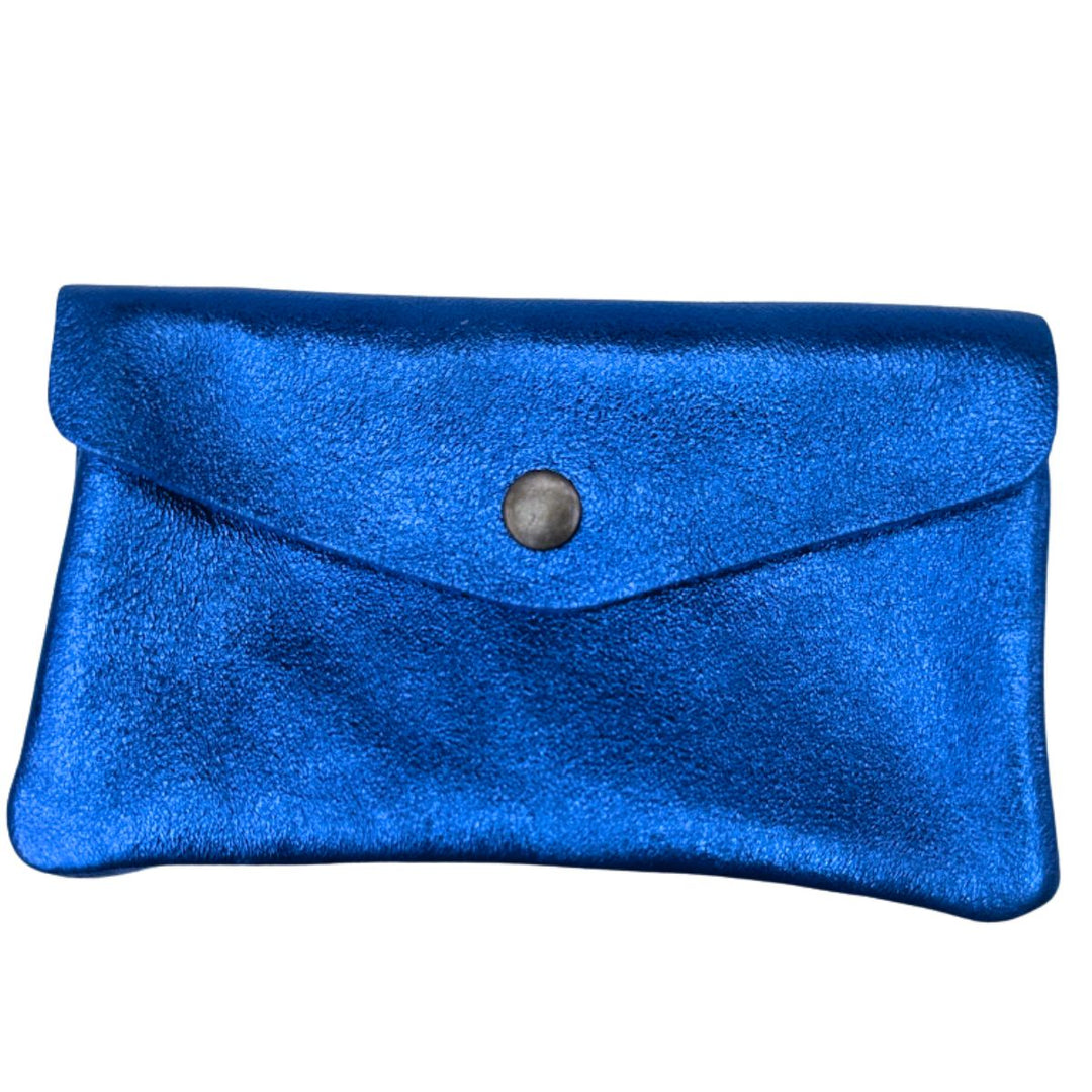 Lottie Sky Blue Metallic Leather Purse - Sugarplum Boutique