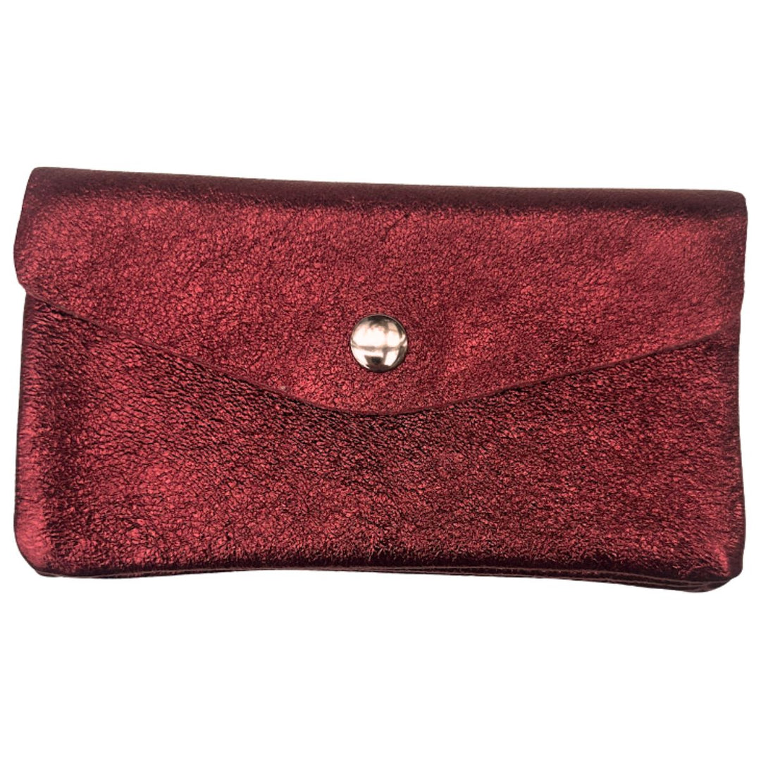 Lottie Wine Red Metallic Leather Purse - Sugarplum Boutique